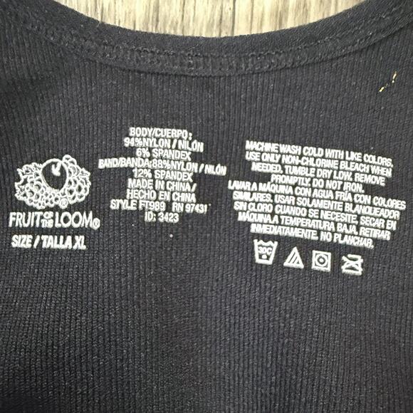 Fruit of the Loom Black Seamless Bra Top XL Style FT1989 Nylon Spandex Scoop - Picture 3 of 5